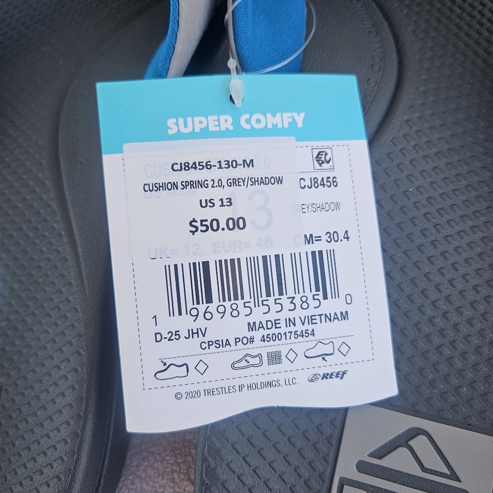 Reef Cushion Spring 2.0 Flip Flop Sandals Men SZ 13 Grey Shadow Comfort Slip-On - Picture 4 of 5